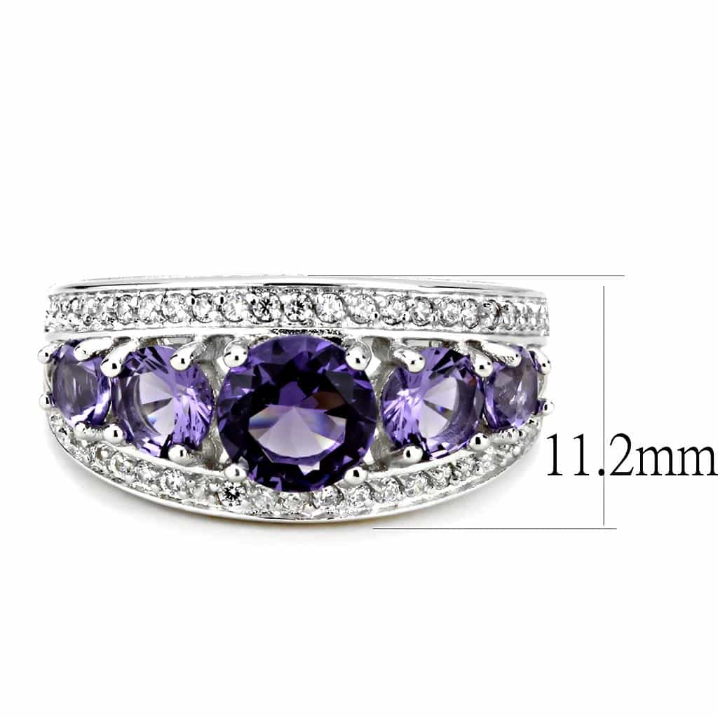 Brass Amethyst Three-Stone Milgrain Wide Ring view 7