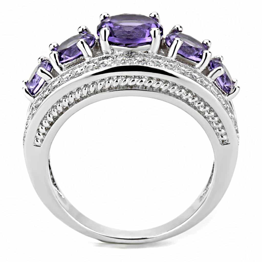 Brass Amethyst Three-Stone Milgrain Wide Ring view 8