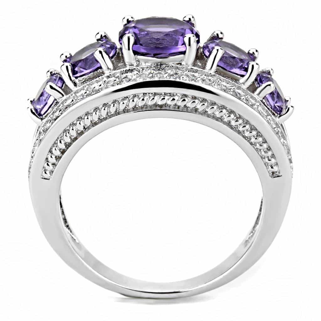 Brass Amethyst Three-Stone Milgrain Wide Ring view 3