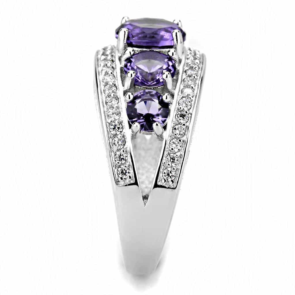 Brass Amethyst Three-Stone Milgrain Wide Ring view 4