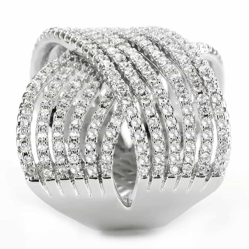 Brass CZ Multi-Row Chevron Crossover Wide Ring view 4