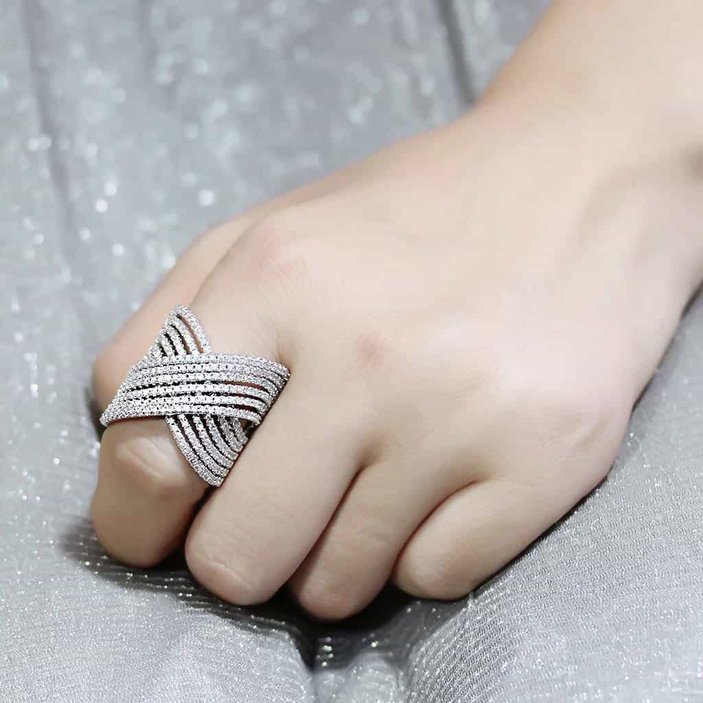 Brass CZ Multi-Row Chevron Crossover Wide Ring view 10