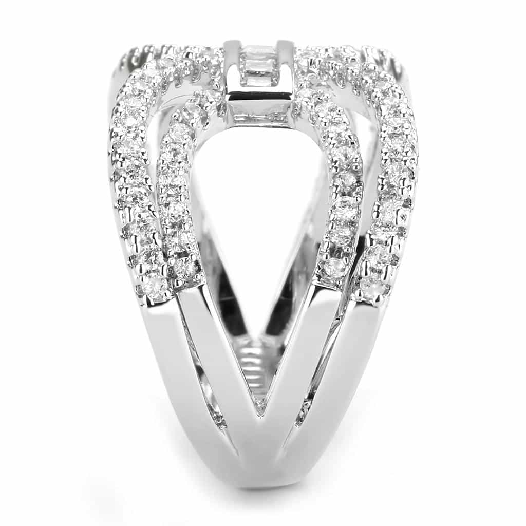 Brass CZ Baguette Interlocking Loop Wide Ring view 9