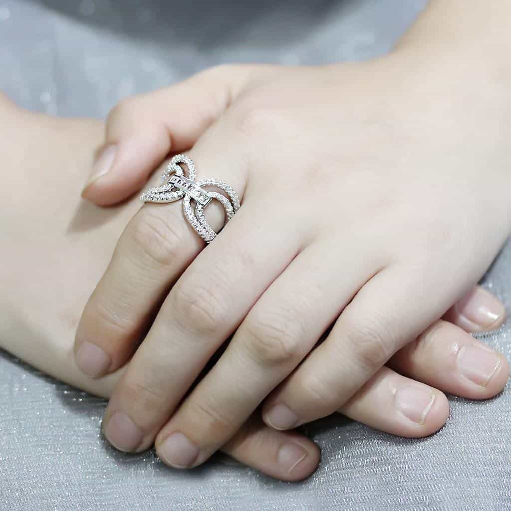 Brass CZ Baguette Interlocking Loop Wide Ring view 10