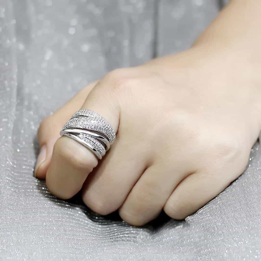 Brass CZ Multi-Row Dome Wave Wide Ring | The Stainless Jewelry view 12