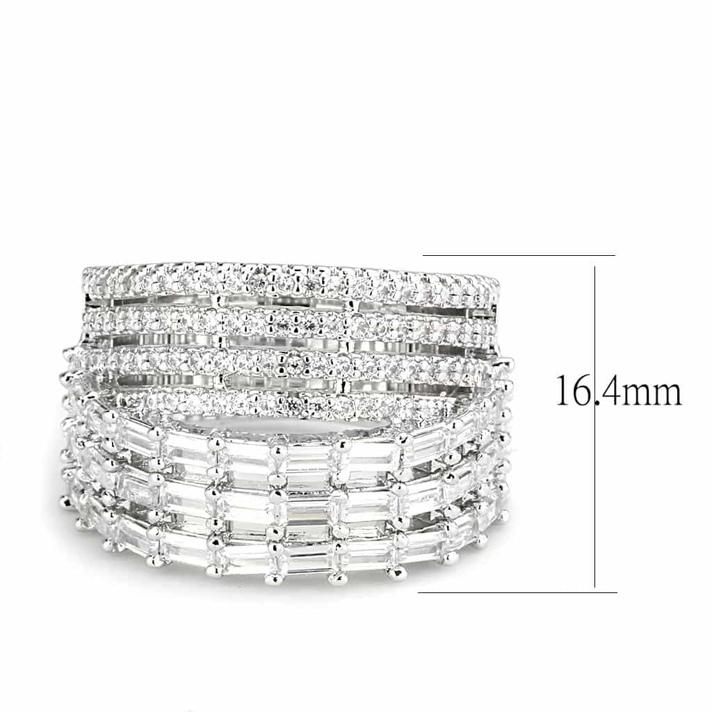 Brass CZ Baguette Multi-Row Wave Wide Ring view 7