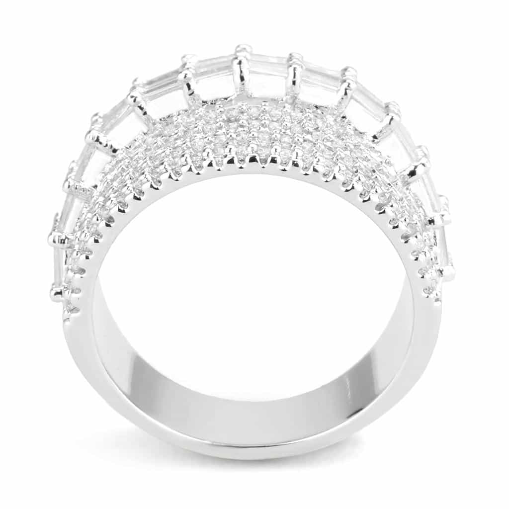 Brass CZ Baguette Multi-Row Wave Wide Ring view 8