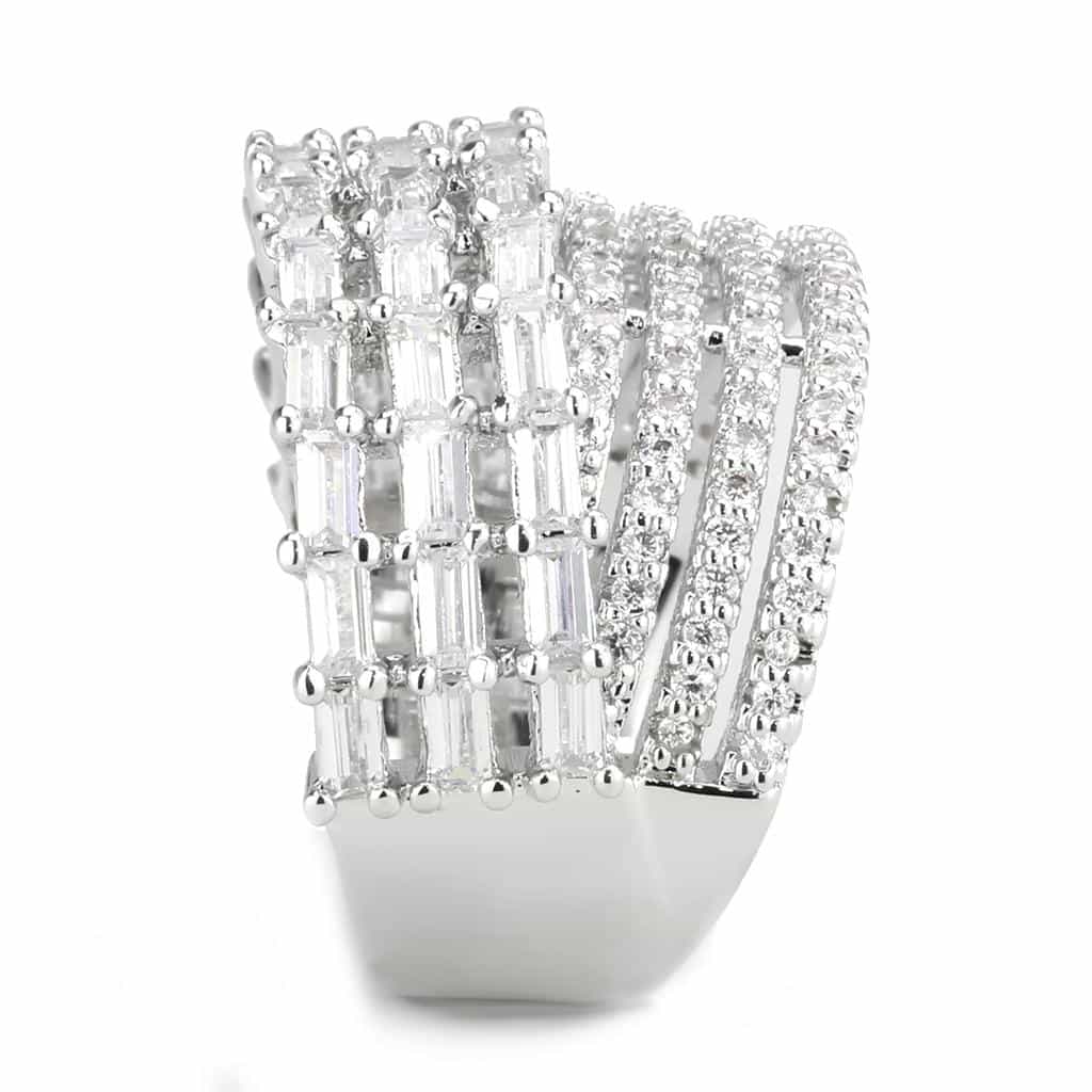 Brass CZ Baguette Multi-Row Wave Wide Ring view 9