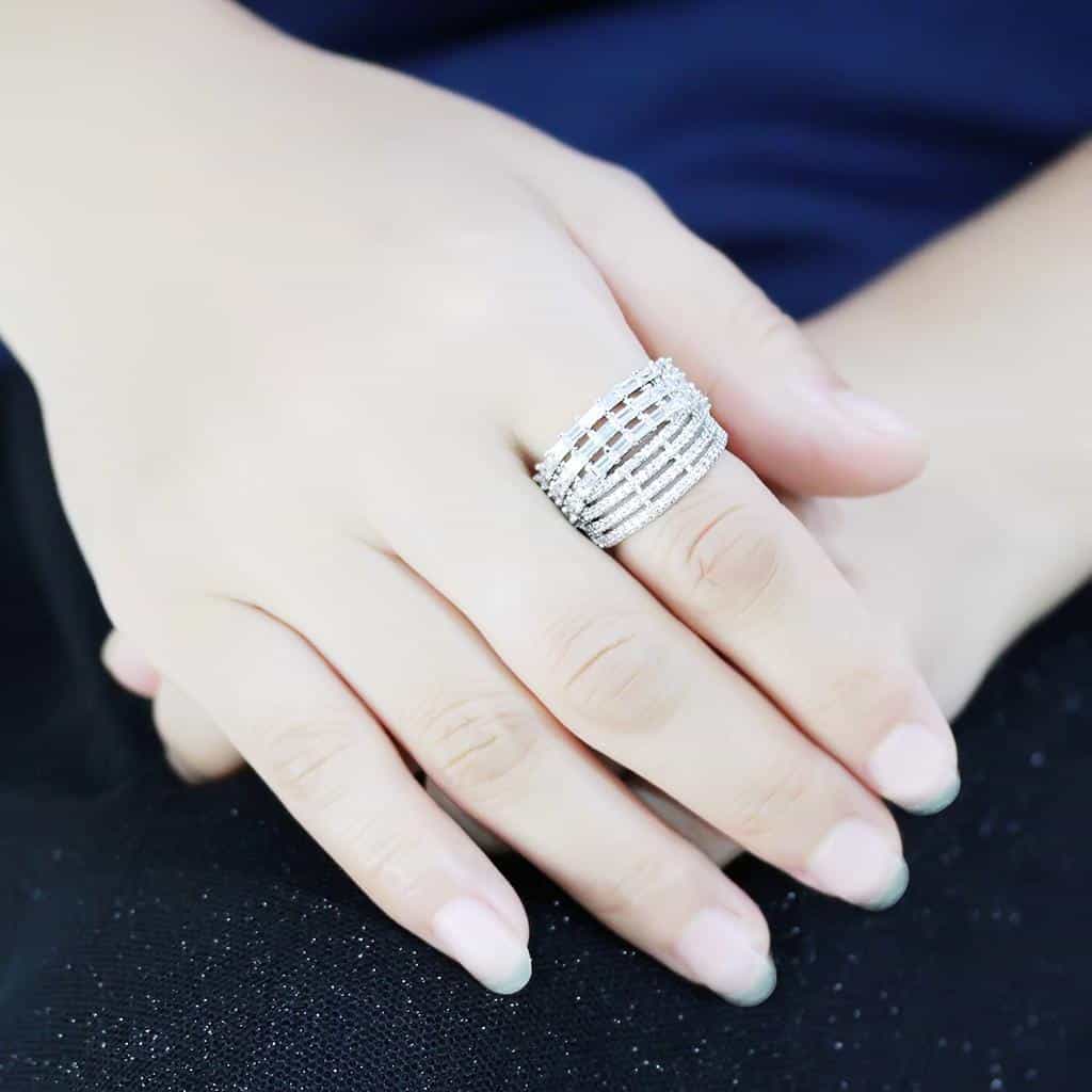 Brass CZ Baguette Multi-Row Wave Wide Ring view 5