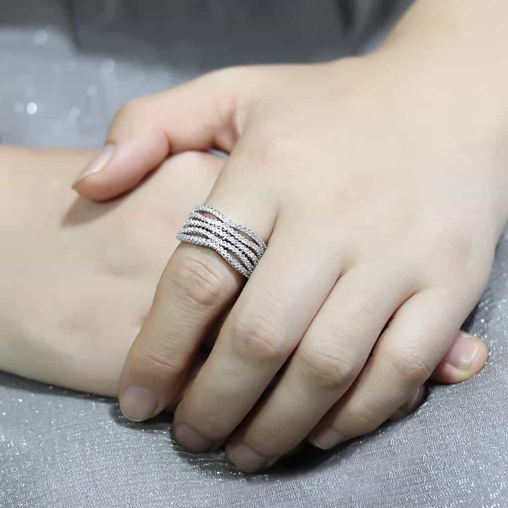 Brass CZ Multi-Row Beaded Edge Wide Ring | The Stainless Jewelry view 10
