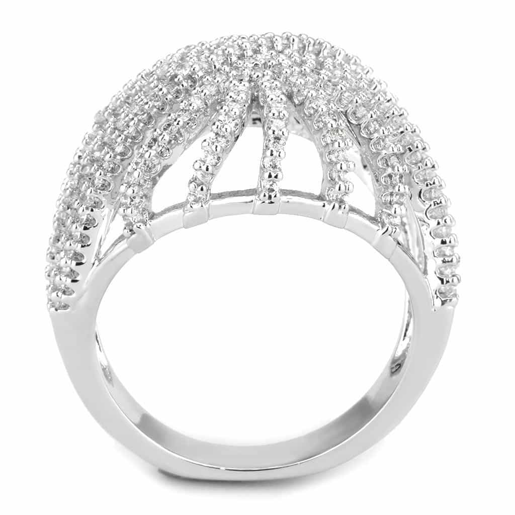 Brass CZ Pavé Open Leaf Fan Wide Ring | The Stainless Jewelry view 3