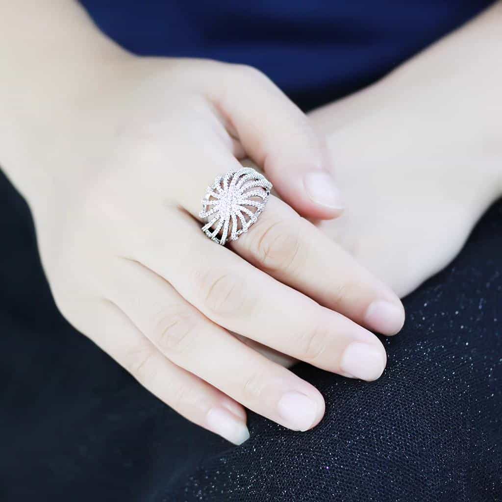 Brass CZ Pavé Open Leaf Fan Wide Ring | The Stainless Jewelry view 10