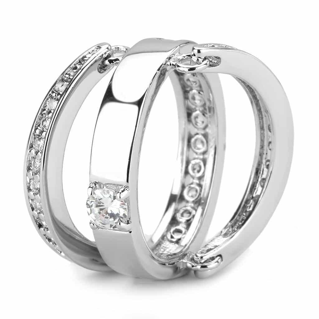 Brass CZ Marquise Solitaire Double Band Ring view 13