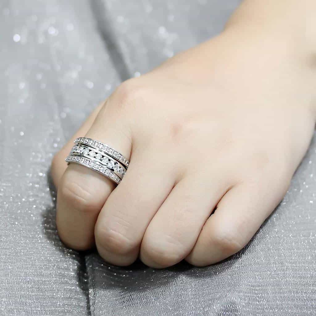 Brass CZ Marquise Solitaire Double Band Ring view 7