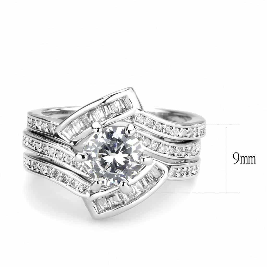Brass CZ Round Solitaire Baguette Bridal Ring view 2