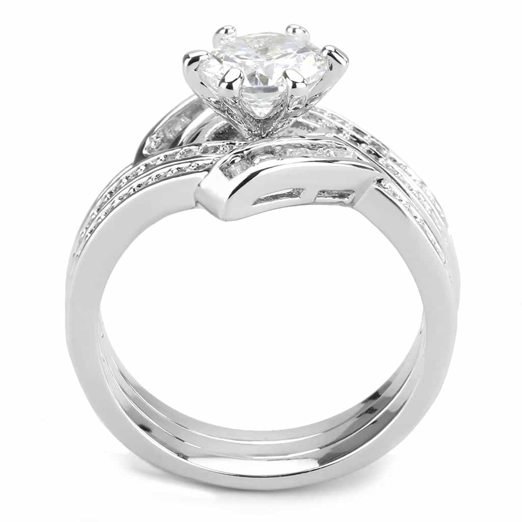 Brass CZ Round Solitaire Baguette Bridal Ring view 8