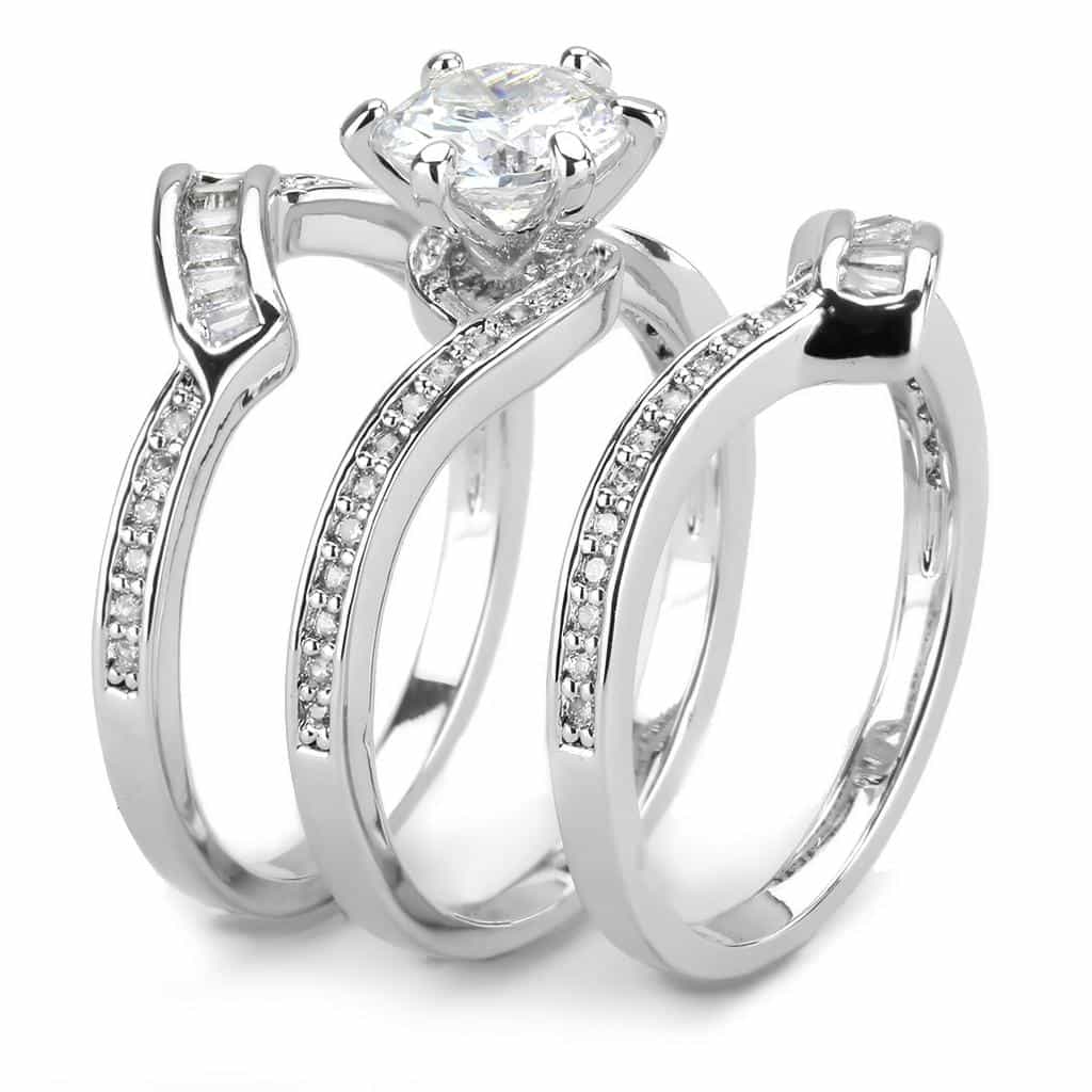 Brass CZ Round Solitaire Baguette Bridal Ring view 9