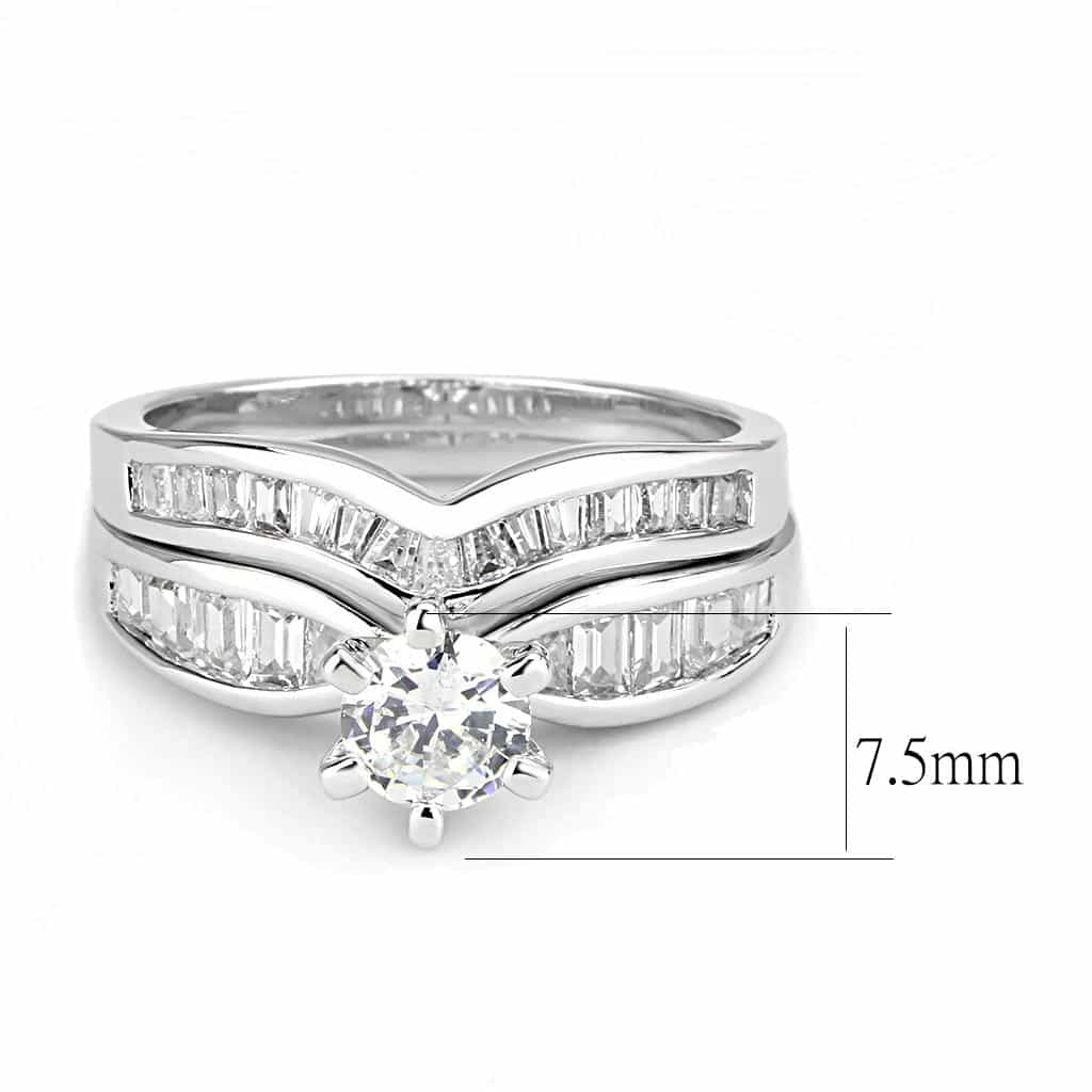 Brass CZ Round Solitaire Baguette Channel Bridal Ring view 7