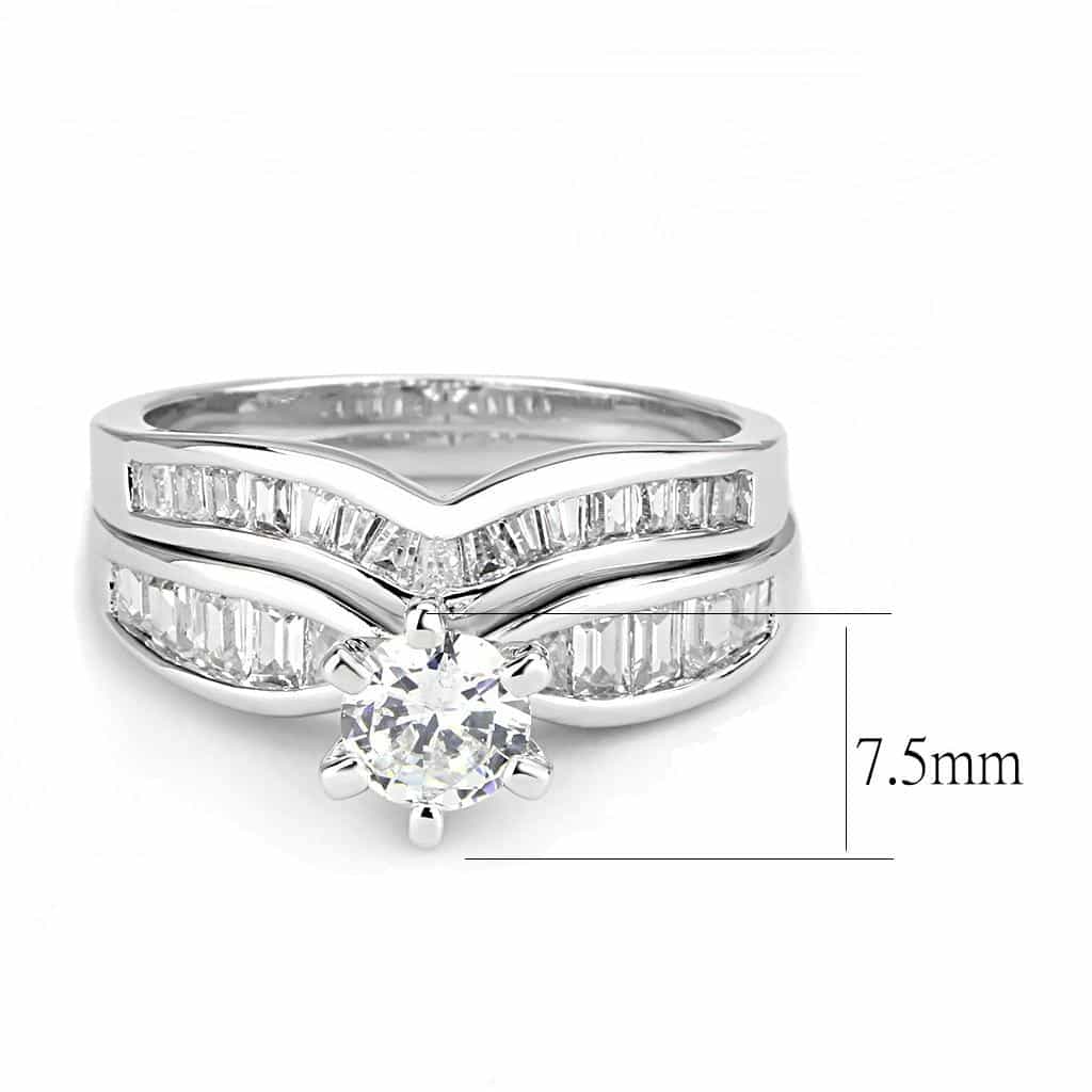 Brass CZ Round Solitaire Baguette Channel Bridal Ring view 2