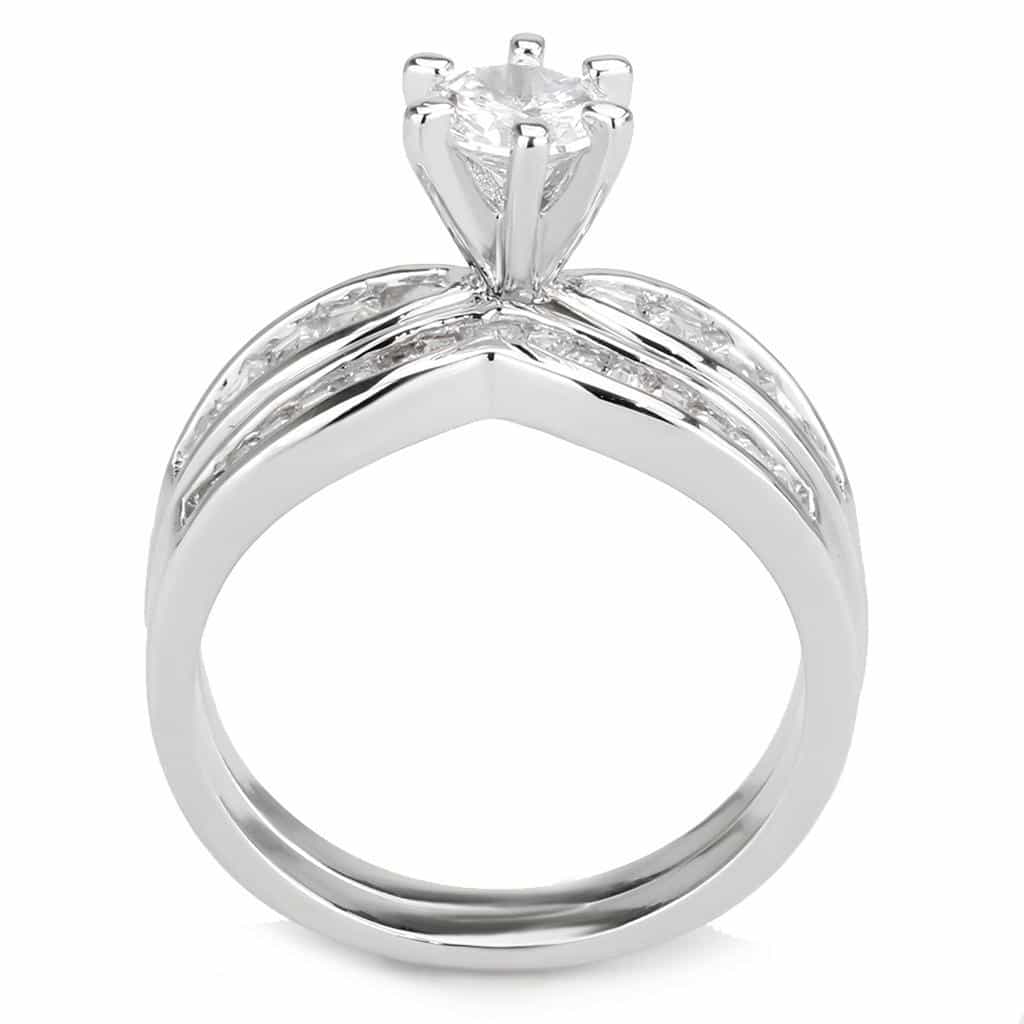 Brass CZ Round Solitaire Baguette Channel Bridal Ring view 3