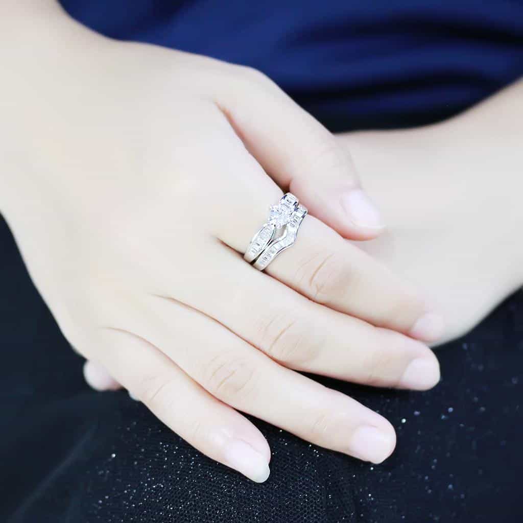 Brass CZ Round Solitaire Baguette Channel Bridal Ring view 10