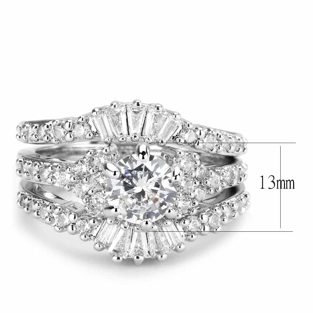 Brass CZ Round Baguette Cluster Halo Bridal Ring view 2