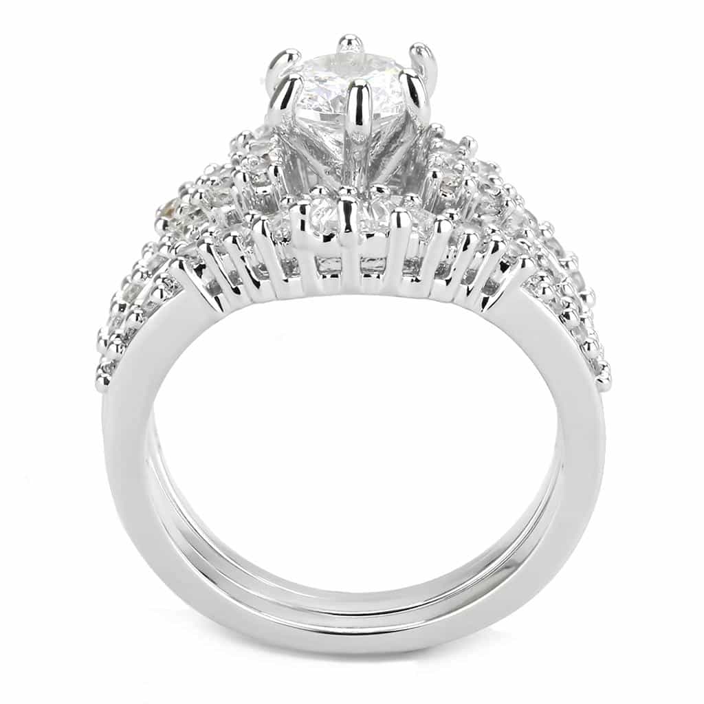 Brass CZ Round Baguette Cluster Halo Bridal Ring view 8