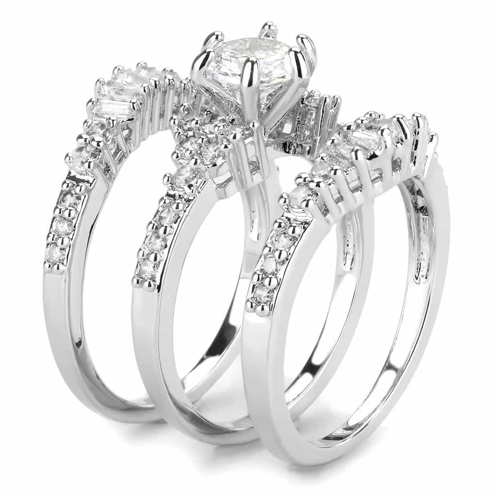 Brass CZ Round Baguette Cluster Halo Bridal Ring view 4
