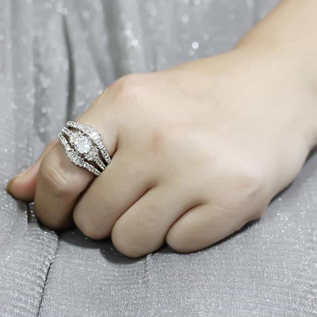 Brass CZ Round Baguette Cluster Halo Bridal Ring view 10