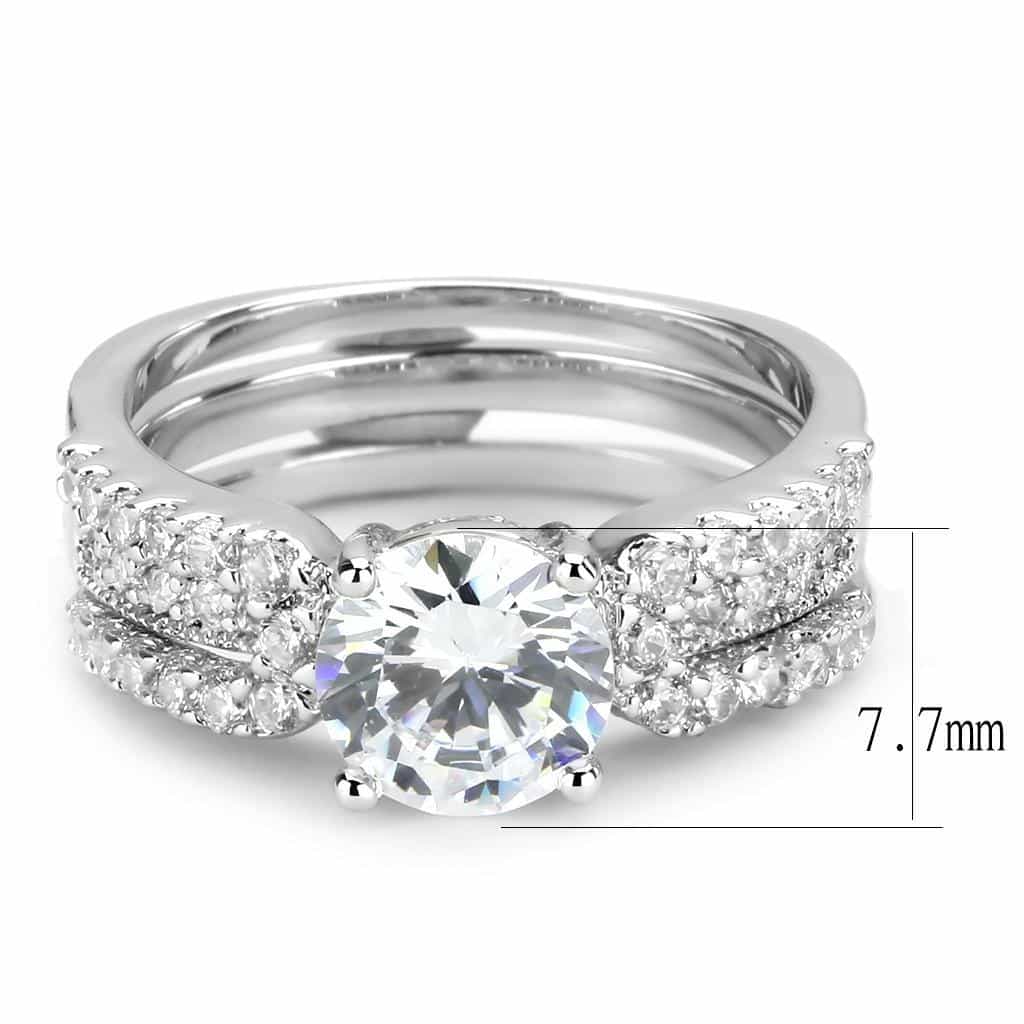 Brass CZ Round Solitaire Pavé Triple Band Bridal Ring view 2