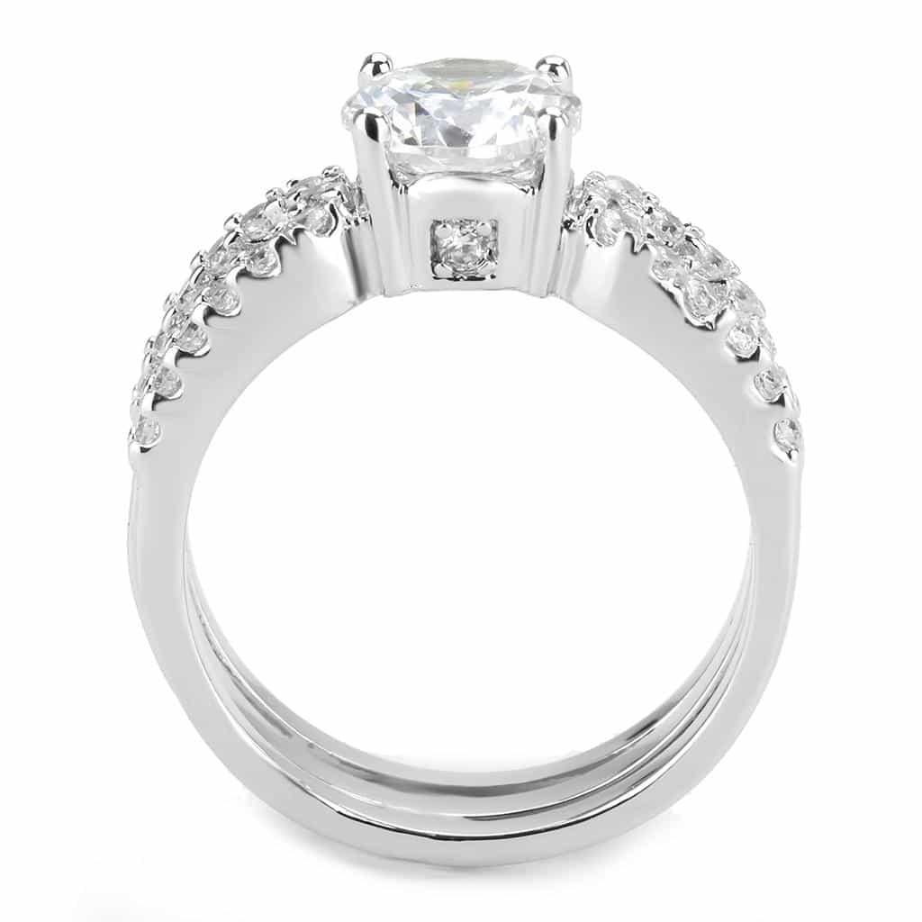 Brass CZ Round Solitaire Pavé Triple Band Bridal Ring view 8