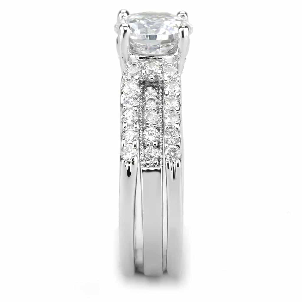 Brass CZ Round Solitaire Pavé Triple Band Bridal Ring view 9