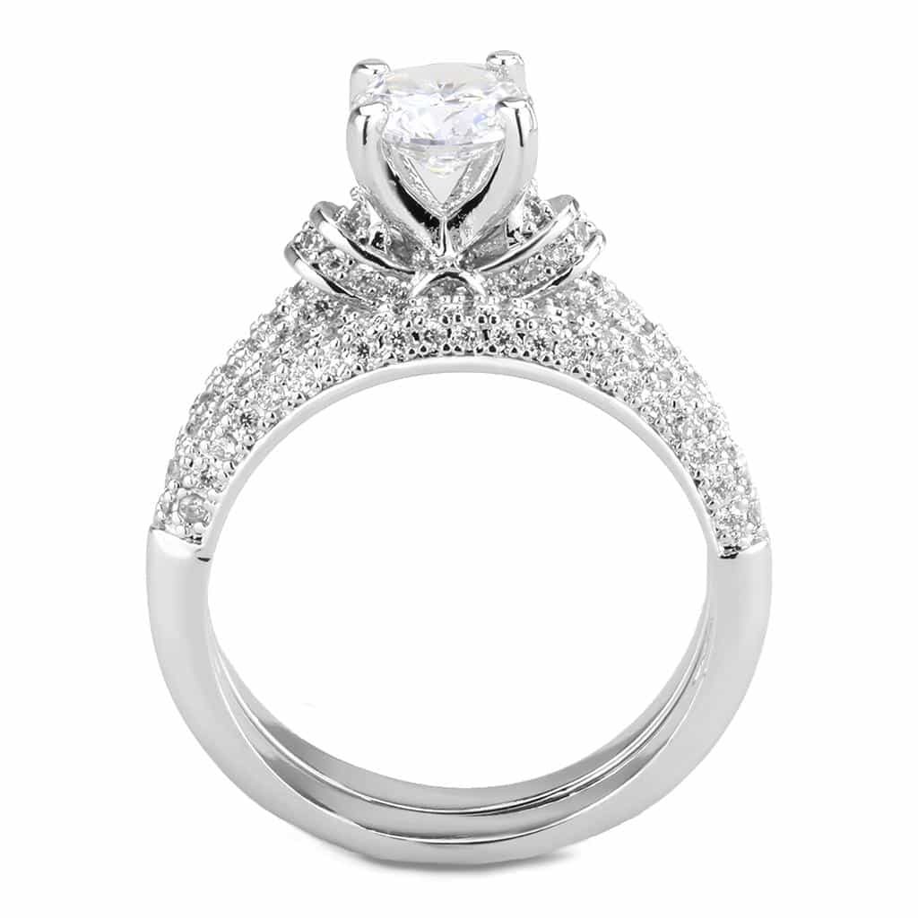 Brass CZ Round Solitaire Multi-Row Baguette Bridal Ring view 8