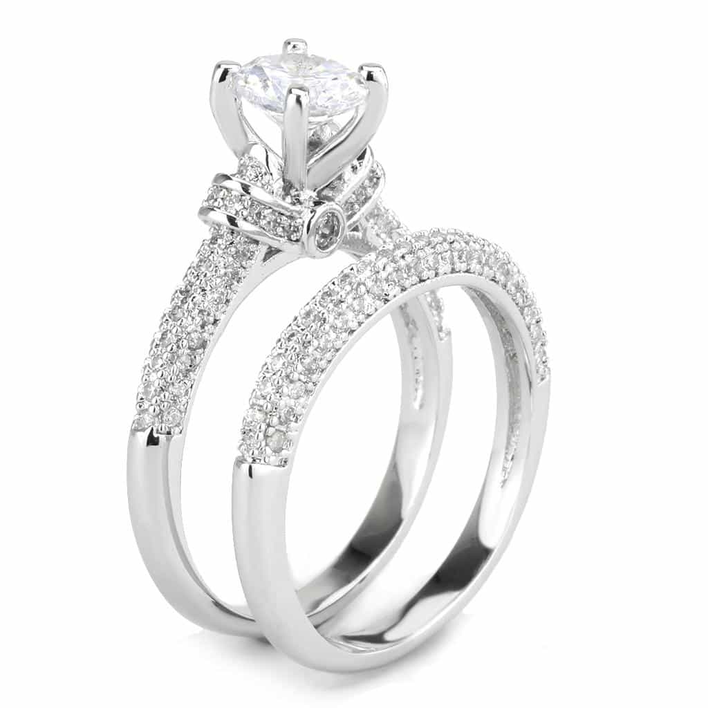 Brass CZ Round Solitaire Multi-Row Baguette Bridal Ring view 9