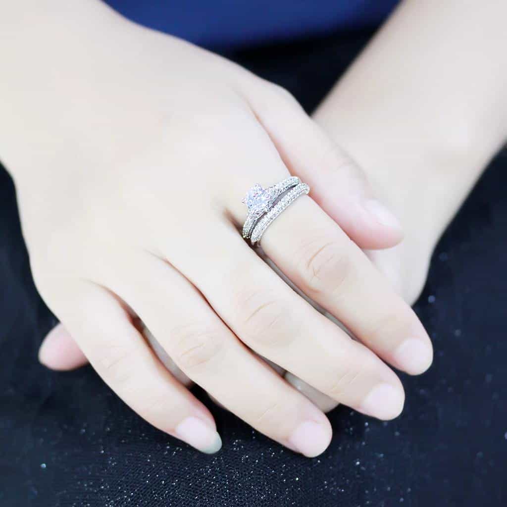 Brass CZ Round Solitaire Multi-Row Baguette Bridal Ring view 10