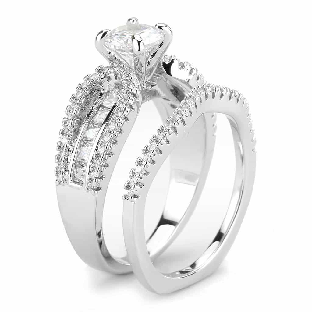 Brass CZ Round Solitaire Twisted Pavé Bridal Ring view 9