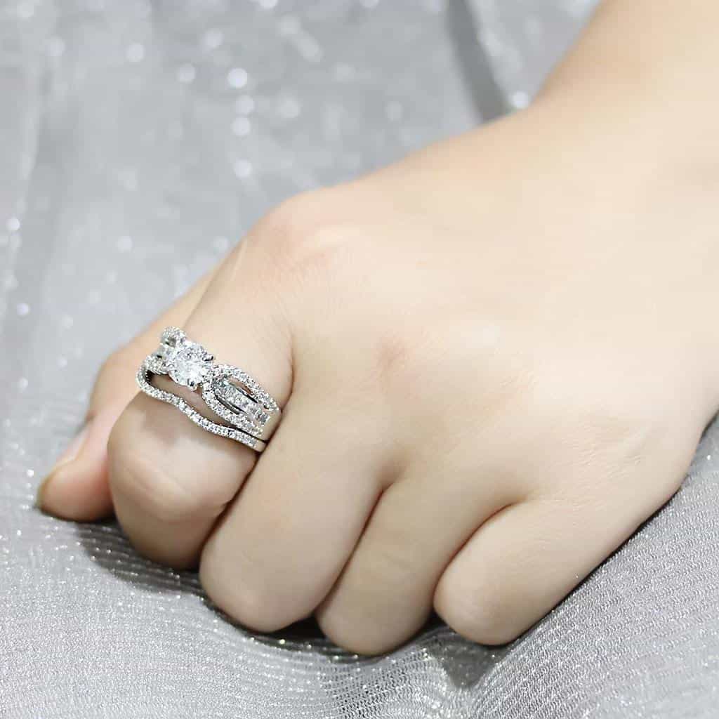 Brass CZ Round Solitaire Twisted Pavé Bridal Ring view 5
