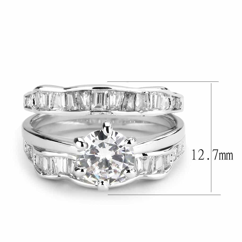 Brass CZ Round Solitaire Baguette Wide Bridal Ring view 7