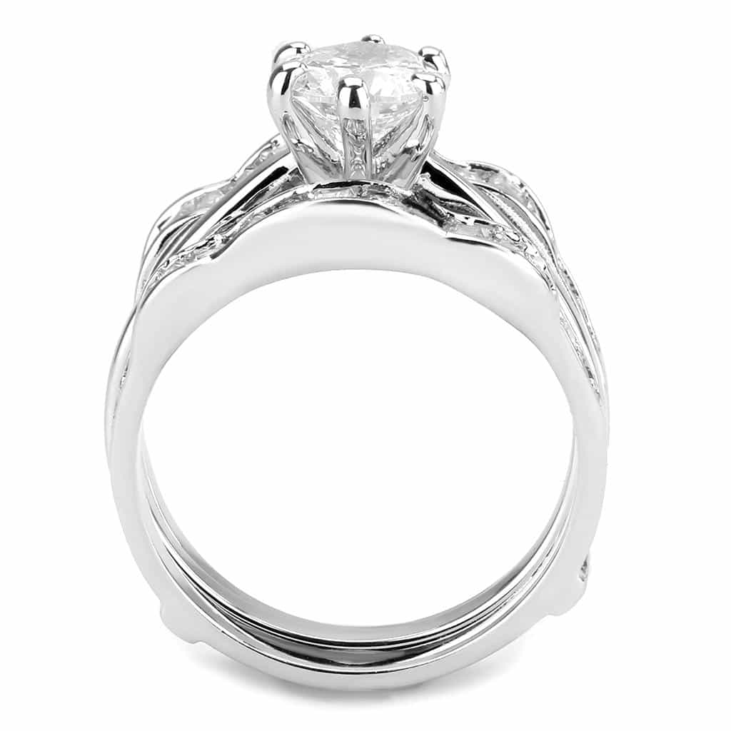 Brass CZ Round Solitaire Baguette Wide Bridal Ring view 8