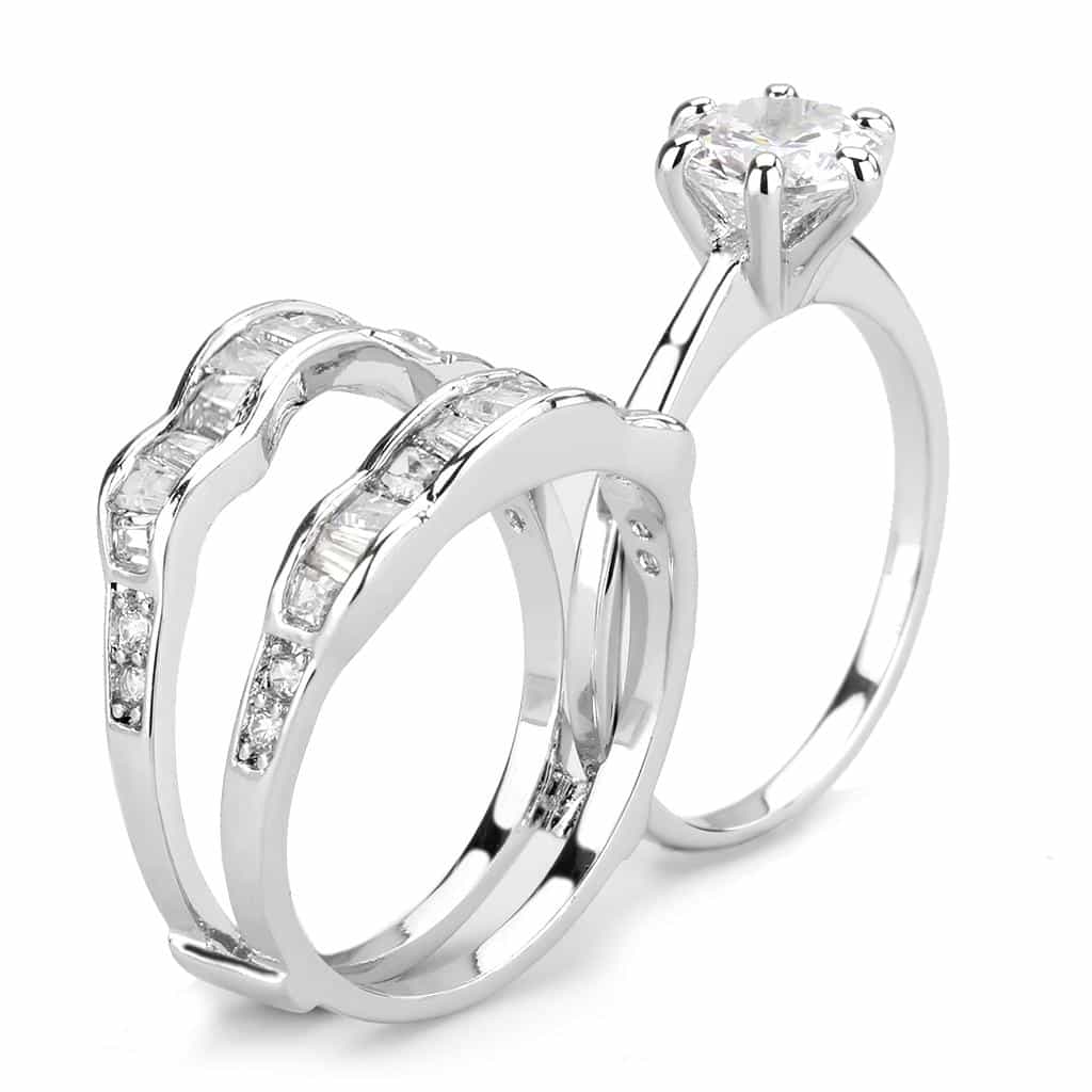 Brass CZ Round Solitaire Baguette Wide Bridal Ring view 9
