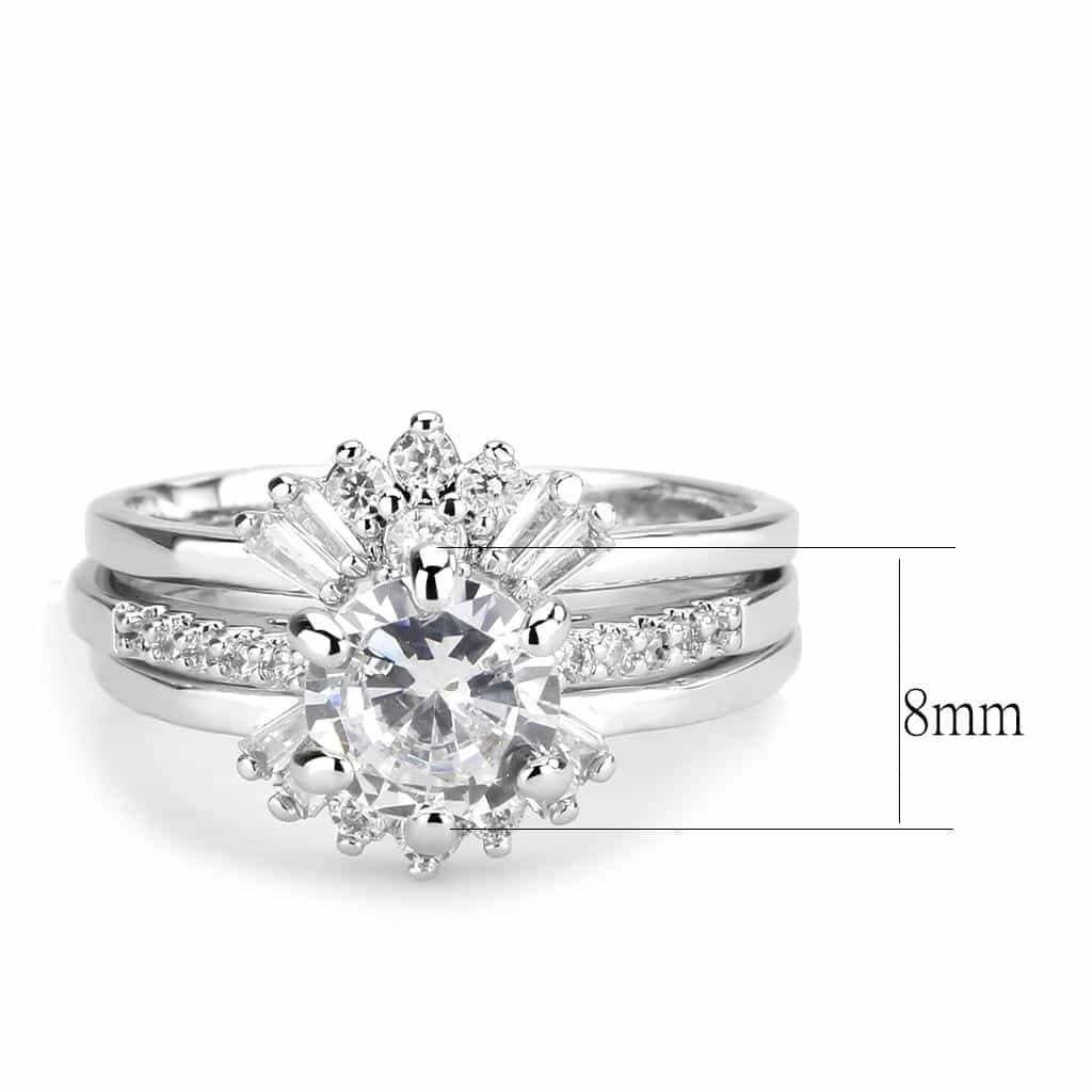 Brass CZ Heart Solitaire Baguette Cluster Bridal Ring view 8