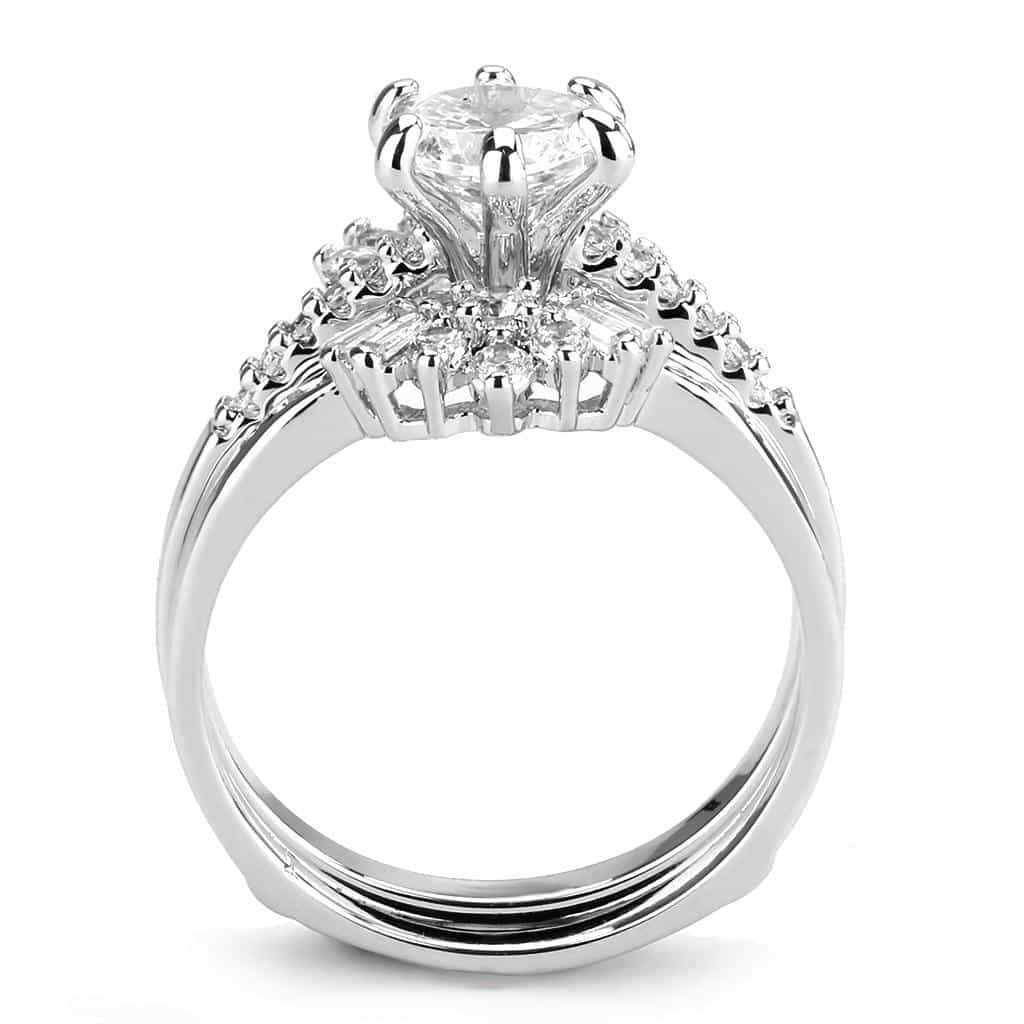 Brass CZ Heart Solitaire Baguette Cluster Bridal Ring view 3