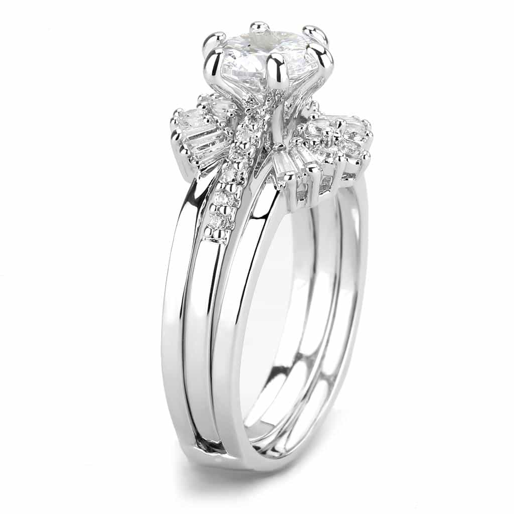 Brass CZ Heart Solitaire Baguette Cluster Bridal Ring view 10