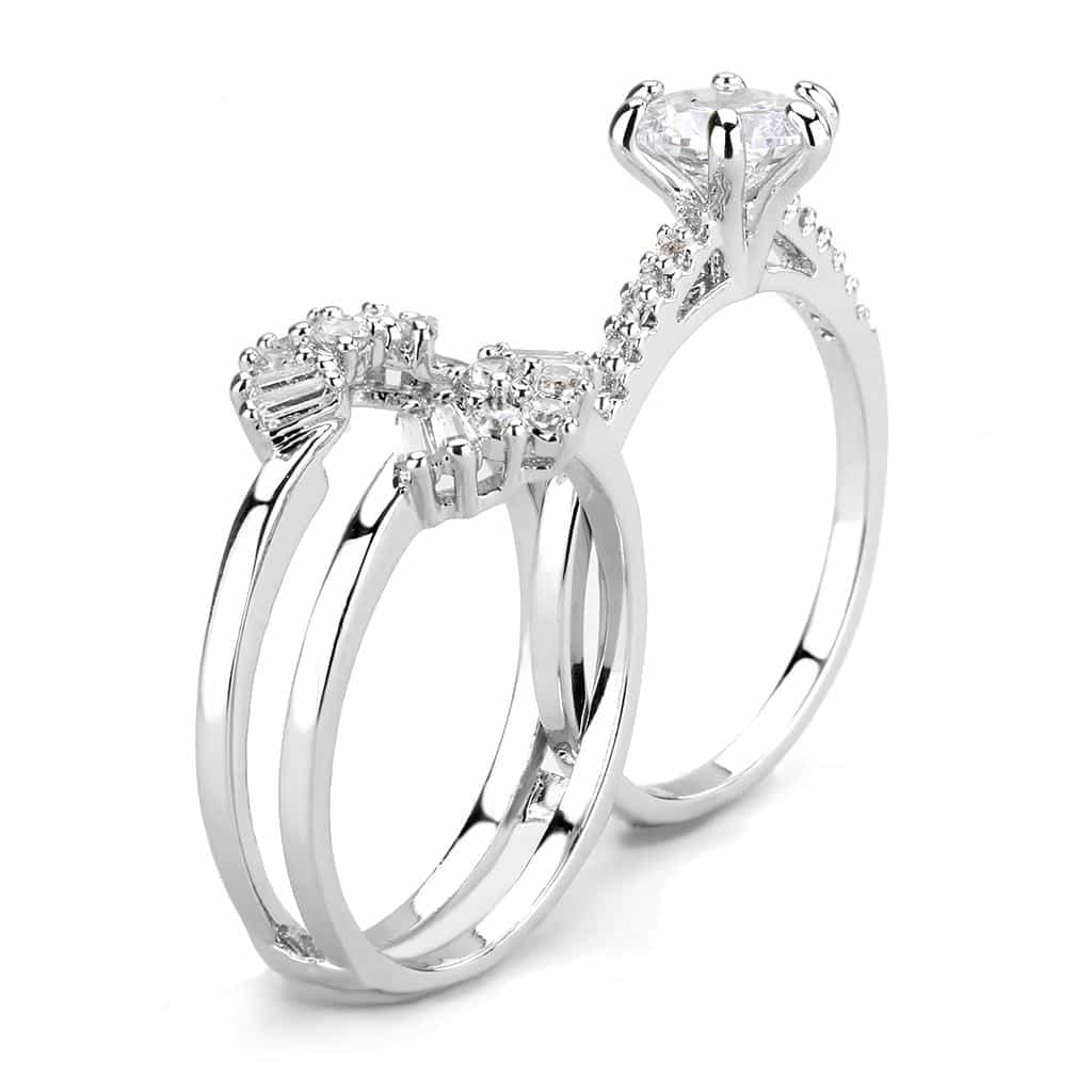 Brass CZ Heart Solitaire Baguette Cluster Bridal Ring view 11