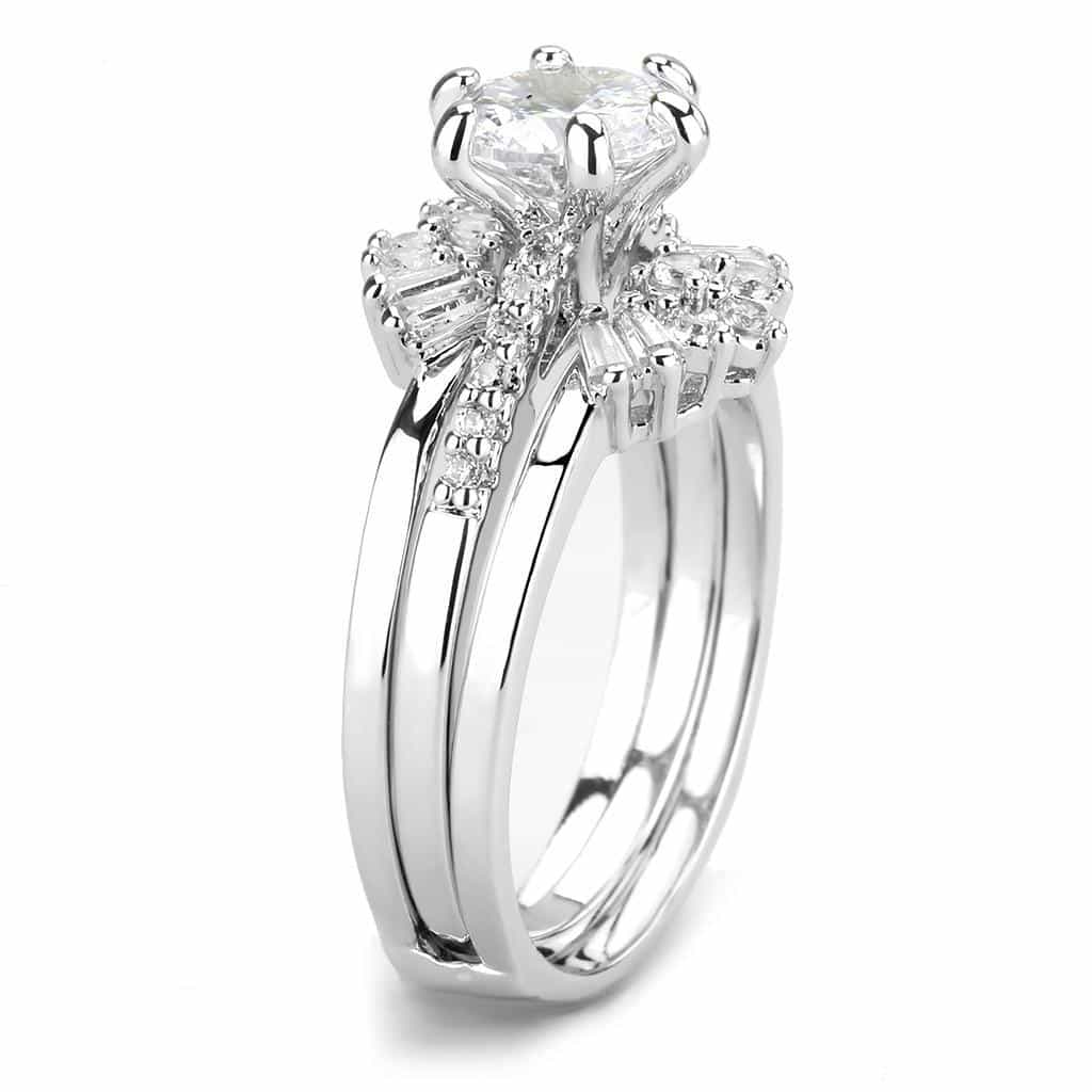 Brass CZ Heart Solitaire Baguette Cluster Bridal Ring view 4