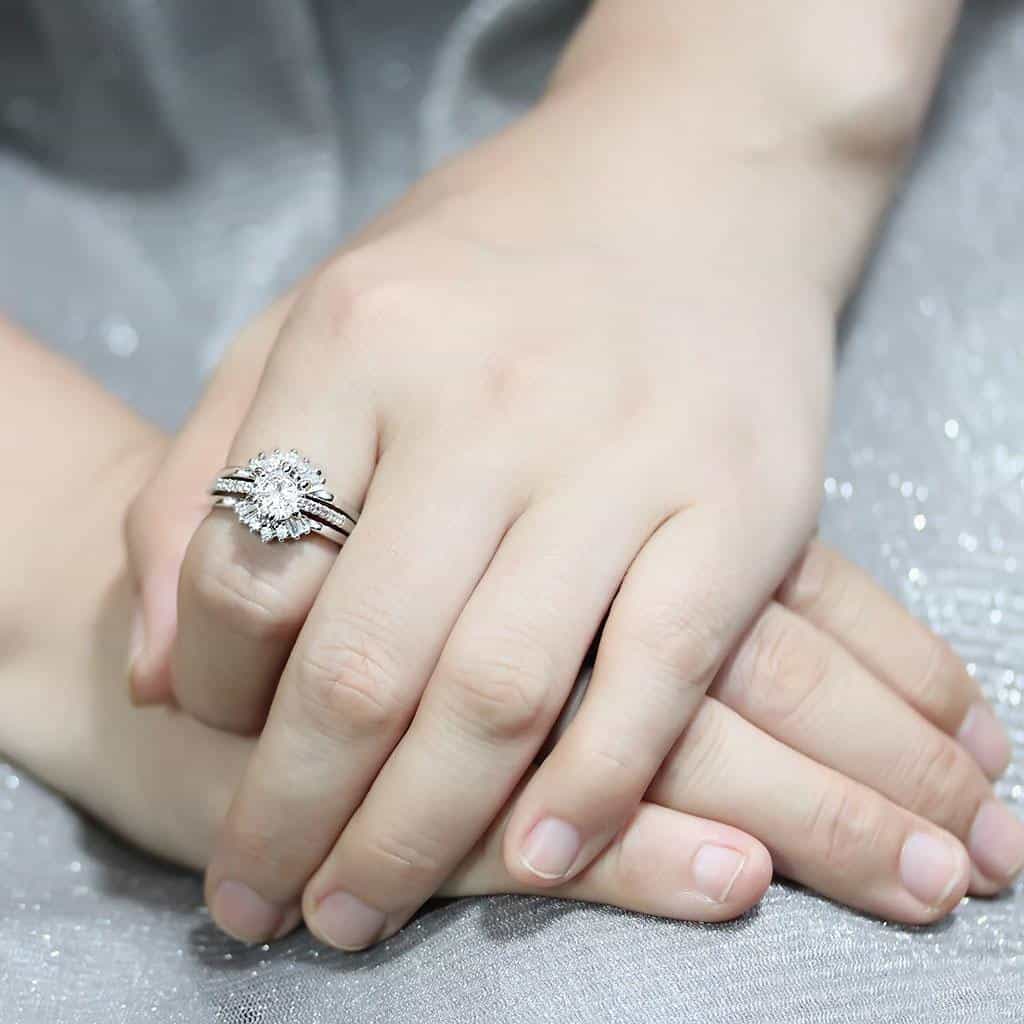 Brass CZ Heart Solitaire Baguette Cluster Bridal Ring view 12