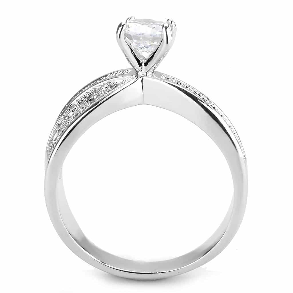 Brass CZ Round Solitaire Asymmetric Pavé Ring view 3