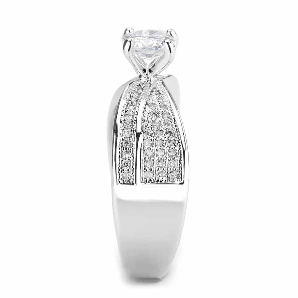 Brass CZ Round Solitaire Asymmetric Pavé Ring view 4