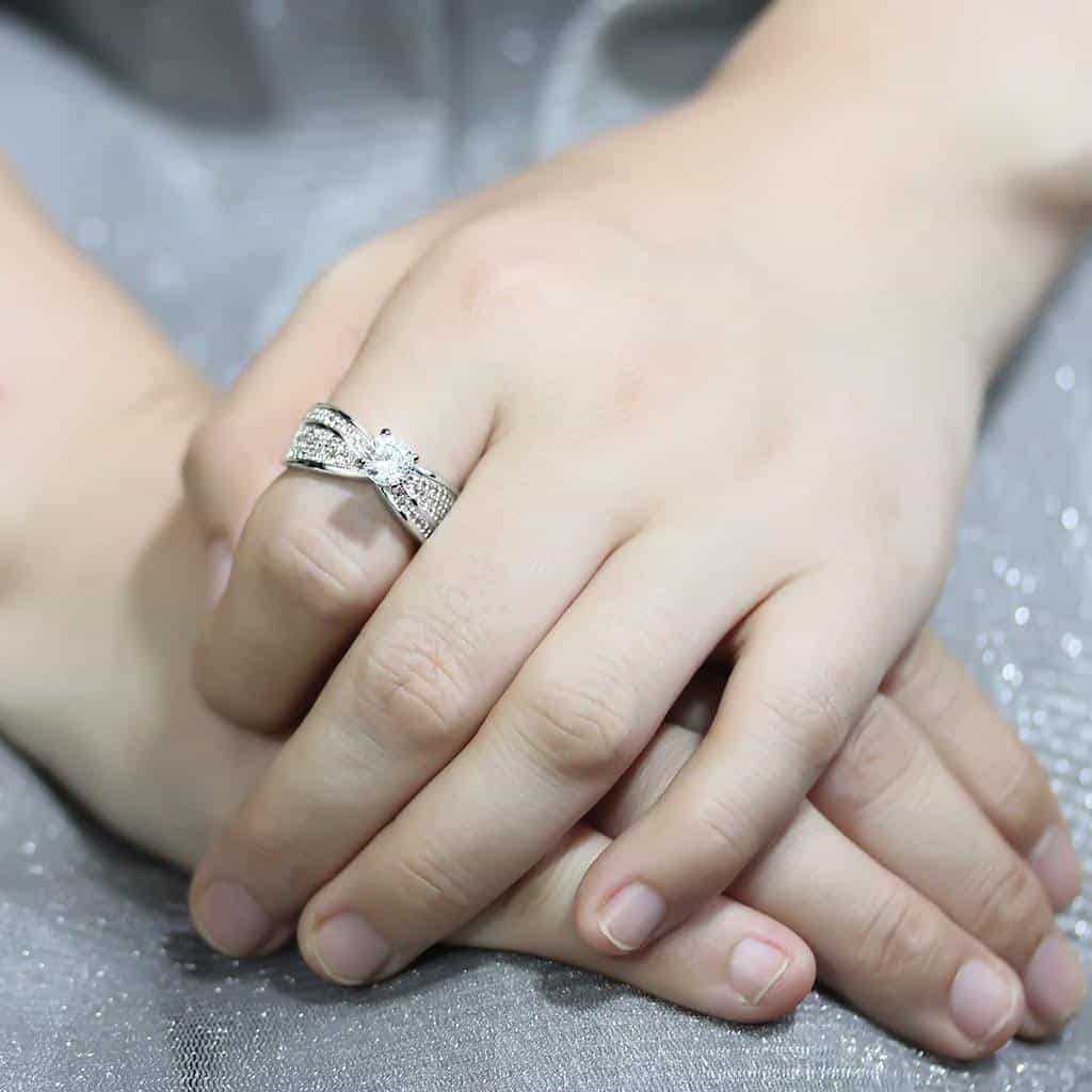 Brass CZ Round Solitaire Asymmetric Pavé Ring view 5