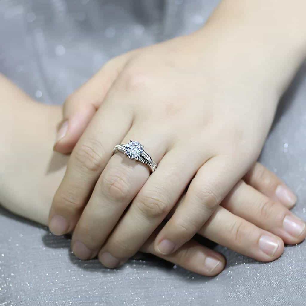 Brass CZ Round Solitaire Channel Pavé Ring 3W1560 view 5